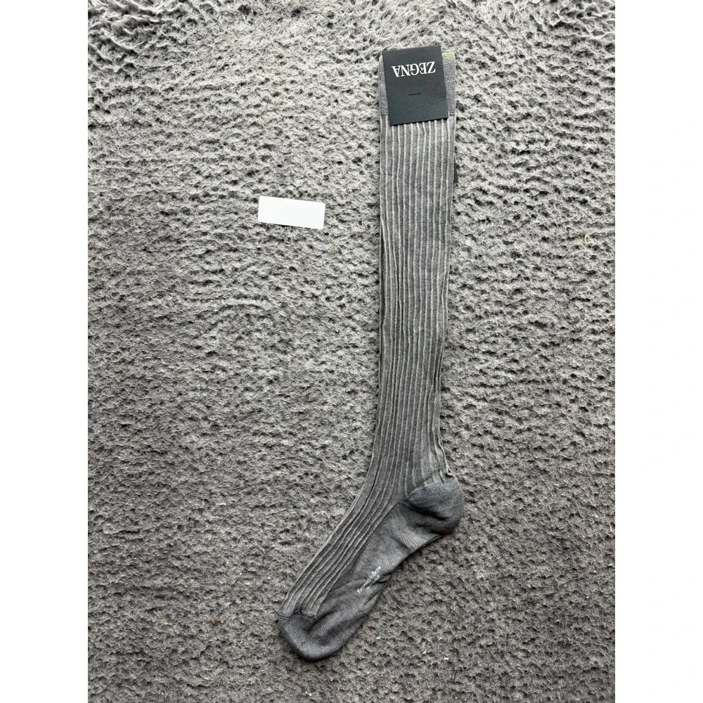 NWT Ermenegildo Zegna Ribs Stretch Cotton Knee Socks Geyser Grey Size 39-42